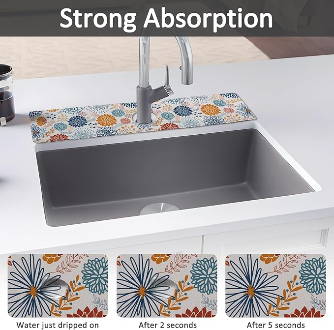 24" X 5.5" Kitchen Sink Splash Guard Faucet Mat Mandala Super Absorbent Fast - Image 3