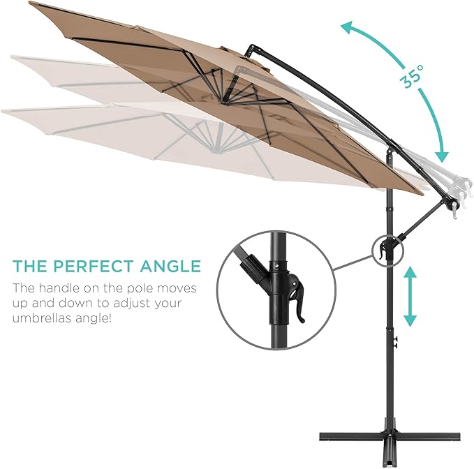 Best Choice Products 10ft Offset Hanging Market Patio Umbrella w/Easy Tilt Adjustment, Polyester Shade, 8 Ribs for Backyard, Poolside, Lawn and Garden - Tan - Image 4
