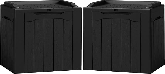Flamaker 2 Pack Deck Box 31 Gallon Waterproof Resin Storage Box with Lid Indoor Outdoor Delivery Box Storage Bin for Patio Cushions (Black) by Flamaker