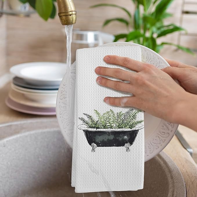 Sage Green Eucalyptus Kitchen Towels Set of 2, Sage Green Bathroom Decor - Image 4