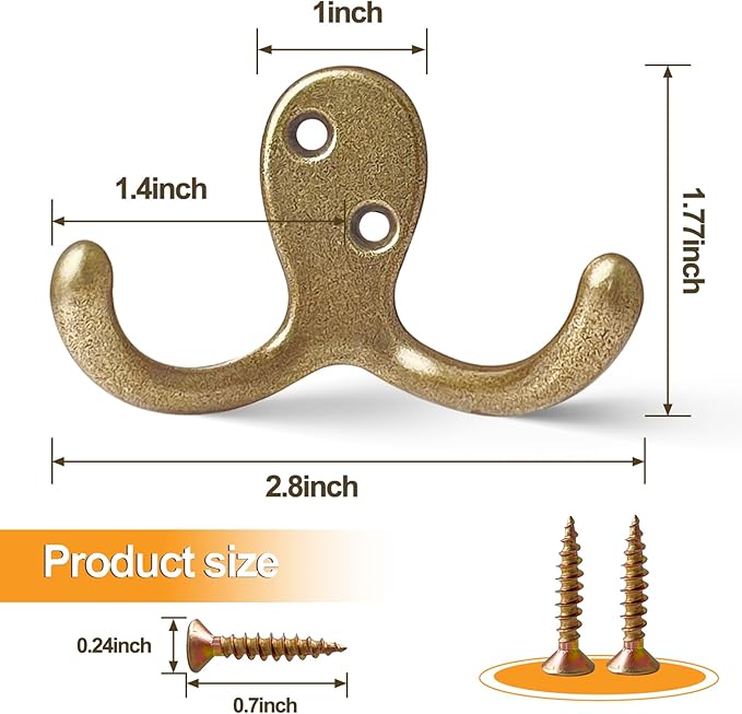 10 Pack Coat Hooks Wall Hooks for Hanging, Heavy Duty Double Prong Metal Hook - Image 6