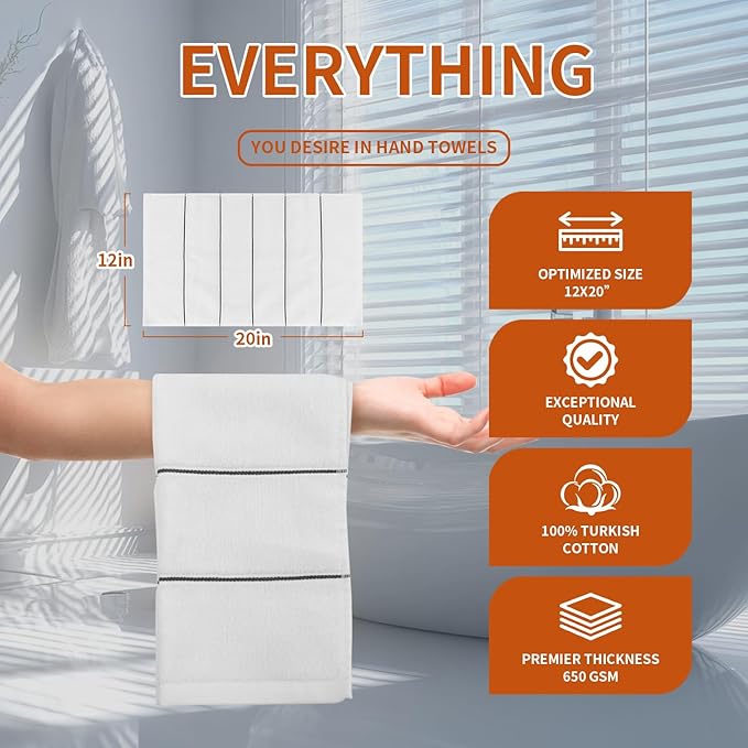 White 3 Pack Hand Towels, 100% Cotton, Highly Absorbent and Soft Feel Towels - Image 2