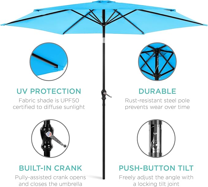 Best Choice Products 10ft Outdoor Table Compatible Steel Polyester Market Patio Umbrella w/Crank and Easy Push Button Tilt - Image 5