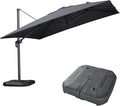 PURPLE LEAF 11.5' X 11.5' Telescopic Patio Umbrella with Base Included Lifting Cantilever Offset Square Large Umbrella for Pool Outdoor Patio Deck Garden Grey by PURPLELEAF