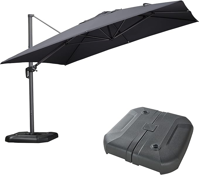 PURPLE LEAF 11.5' X 11.5' Telescopic Patio Umbrella with Base Included Lifting Cantilever Offset Square Large Umbrella for Pool Outdoor Patio Deck Garden Grey by PURPLELEAF