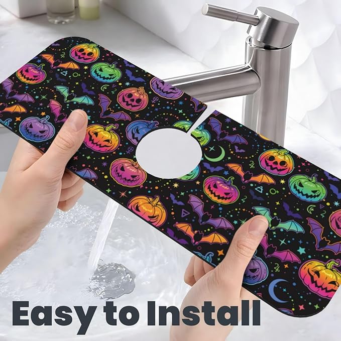 Halloween Pumpkin Bat Pumpkins Bats Kitchen Sink Splash Guard Faucet Mat Super - Image 6