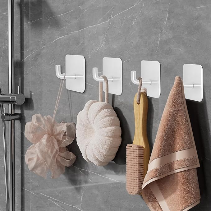 Adhesive Hooks for Bathrooms, 4 Piece Towel Hooks for Hanging Hat Robe Coat - Image 2