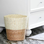 Household Essentials 2-Tone Woven Waste Basket, HandWoven Paper Rope Basket - Image 2