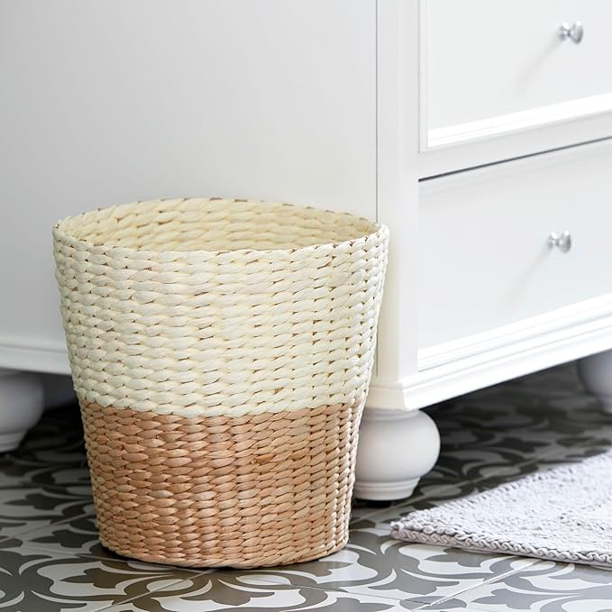 Household Essentials 2-Tone Woven Waste Basket, HandWoven Paper Rope Basket - Image 2