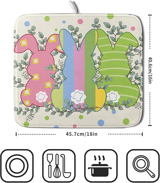 Easter Dish Drying Mat for Kitchen Counter Cute Bunny Rabbit Festival Seasonal - Image 2