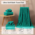 8 Pcs Blue Green Cabana Stripe Large Bath Towel Set - Image 2
