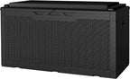 JUMMICO 100 Gallon Resin Deck Box with Cushion, Waterproof Outdoor Storage Box with Lockable Lid for Garden Tools, Patio Cushions (Black) by JUMMICO