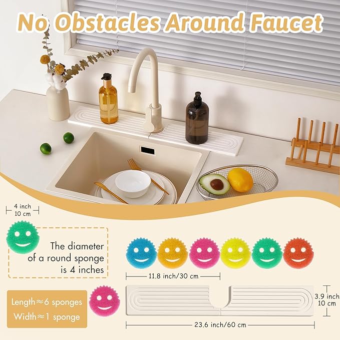 23.6" Faucet Mat for Kitchen Sink, Long Diatomite Fast Drying Stone Sink Tray - Image 3