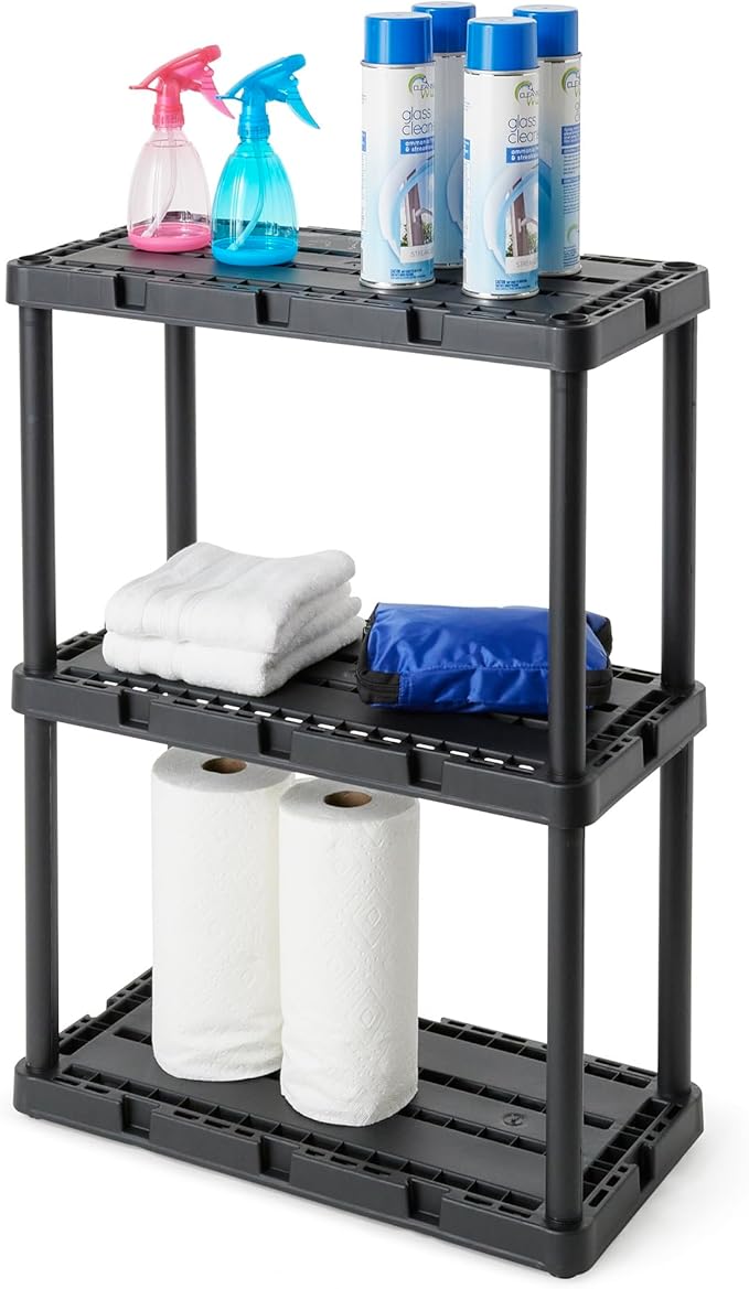 Gracious Living 3 Shelf Knect-A-Shelf Solid Light Duty Storage Unit 12 x 24 x 33" Organizer for Home, Garage, Basement & Laundry, Black - Image 6
