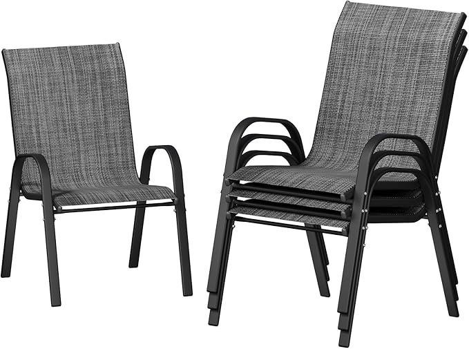 UDPATIO Patio Chairs Set of 4, Stackable Outdoor Dining Chairs with High Back, Textilene Fabric Breathable Outdoor Chair All Weather, 350LBS Capacity for Garden, Backyard (Dark Grey) by UDPATIO