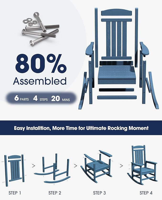 KINGYES HDPE Patio Rocking Chair Set of 2, Outdoor Rocking Chairs Porch Rocker for Adults, Navy - Image 8