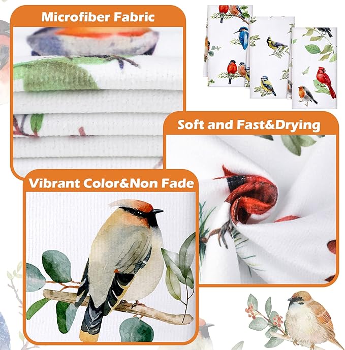 Set of 6 Birds Kitchen Towels Hummingbird Tea Towels Absorbent Dish Towels - Image 5