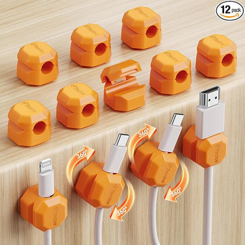 12 Pack Rotatable Cable Clips, Spring Cord Organizer Desk Cable Management Cord by Yocice