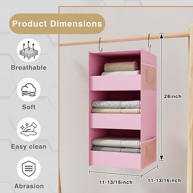 3-Shelf Hanging Closet Organizer and Storage, Foldable Hanging Closet Shelves - Image 3