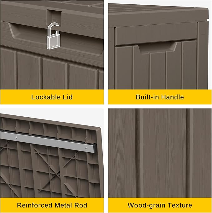 EAST OAK Outdoor Storage Box, 60 Gallon Deck Box Indoor and Outdoor Use, Waterproof Resin Storage Bin for Patio Cushions, Gardening Tools, Lockable, UV Resistant, Brown - Image 6