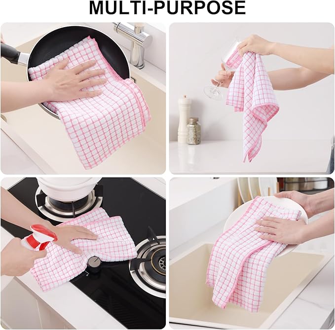 Kitinjoy Cotton 12 Pack Kitchen Towels and Dishcloths Sets, 16 x 25 Inch & 12 X - Image 4
