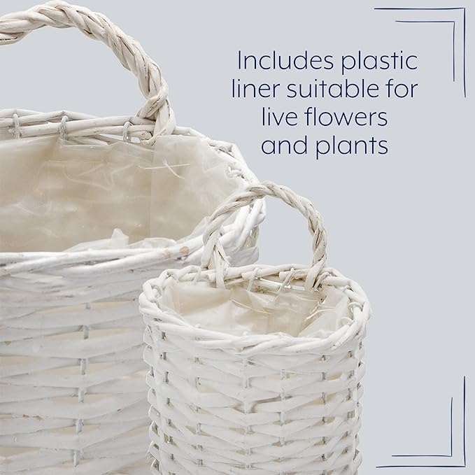 AuldHome Design Wall Hanging Baskets; Woven WIcker Rustic Farmhouse White - Image 7