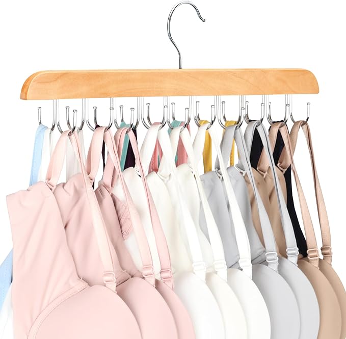 Bra Hanger for Closet, Tank Top Organizer 20 Hooks Capacity Foldable Wood Space by LearnMoreAboutResovo