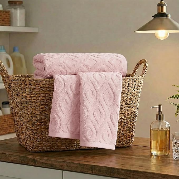 Artoid Mode 2 Pcs Pink 3D Diamond Grid Jacquard Hand Towels - Image 5
