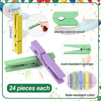 Weysat 120 Pcs Easter Colored Clothes Pins 2.9" Wooden Easter Clothesline Clips - Image 2