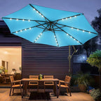 wikiwiki 10ft Solar LED Patio Umbrella with Base Included, Offset Umbrella with Weighted Sandbag Base, Cantilever Patio Umbrellas for Backyard, Garden & Deck, 32 LED Lights & Polyester Shade, Sky Blue - Image 9