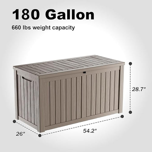 180 Gallon Resin Outdoor Deck Box Waterproof Patio Furniture, Garden Tools, Cushions, Pool Accessories Outside Storage Box (180 Gallon,Grey) - Image 2