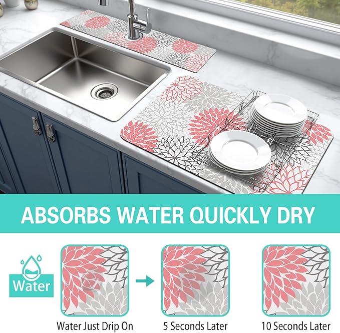Dish Drying Mat for Kitchen Counter Matt, Super Absorbent Non-slip Rubber Backed - Image 3