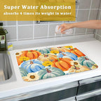 Giwawa Fall Dish Drying Mat 18"x24" Watercolor Autumn Teal Blue Orange Pumpkins - Image 7