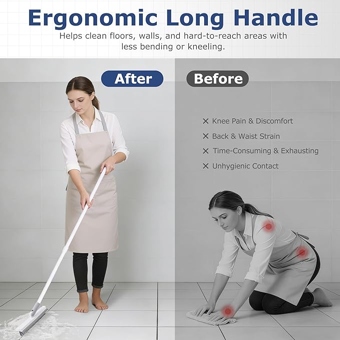 Grout Brush with Long Handle, Floor Cleaning Scrubber with Stiff Bristles - Image 6