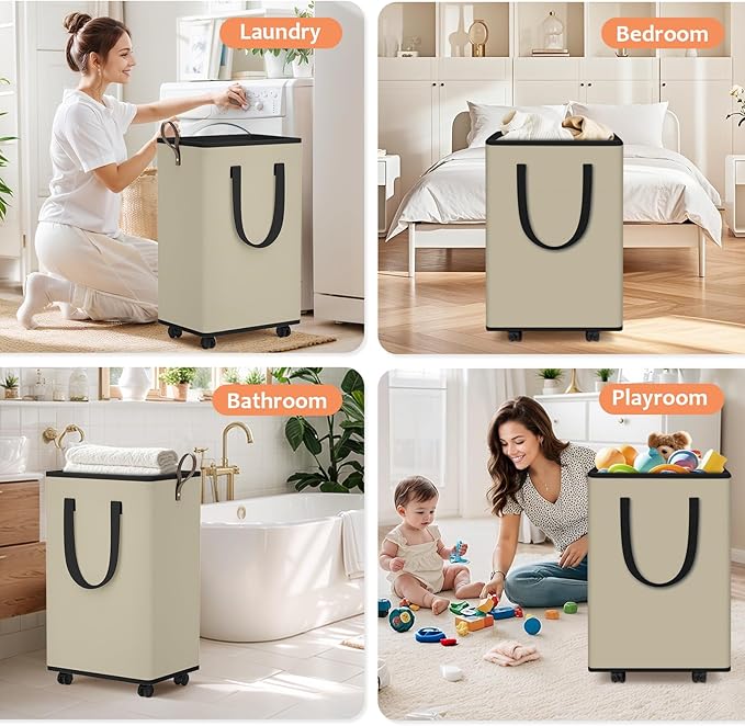 Laundry Basket with Wheels, Collapsible Laundry Baskets, Laundry Hamper with - Image 6