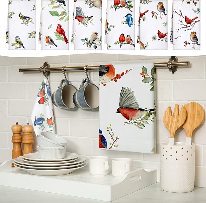 Set of 6 Birds Kitchen Towels Hummingbird Tea Towels Absorbent Dish Towels - Image 2