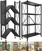 Kitchen Garage Metal Shelves, Storage Shelves Organizer, Foldable Metal Shelving, Closet Shelving Unit, 28" W x 14" D x 50" H Bakers Rack Microwave Stand, Plant Stand with Wheels (4-Tier Shelf) - Image 5