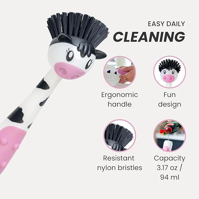 Vigar Moo Cow-Shaped Soap Dispensing Dish Brush, Dish Brush - Image 3