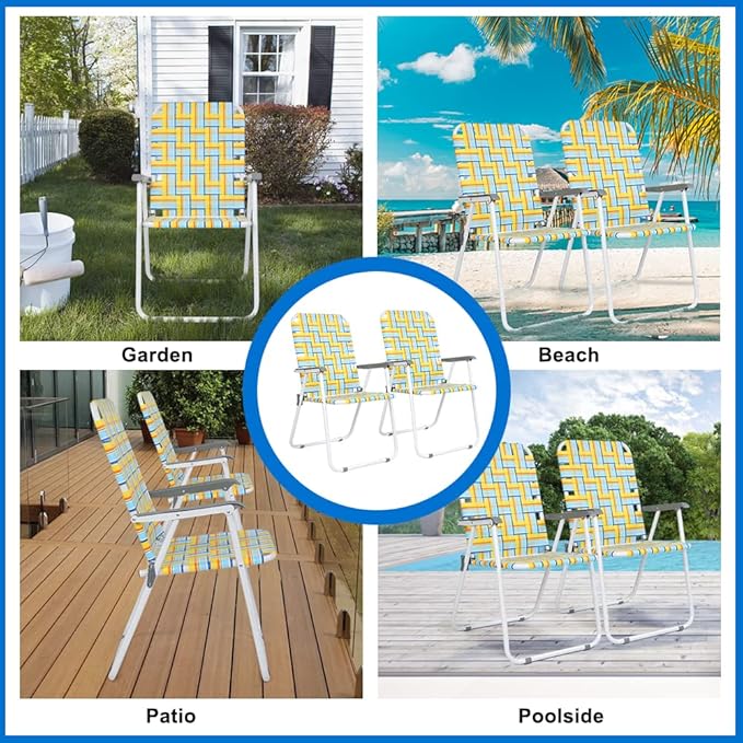 VINGLI Patio Lawn Webbed Folding Chairs Set of 4, Outdoor Beach Chair Portable Dining Chair for Outdoor Yard, Garden (Yellow, Classic) - Image 8