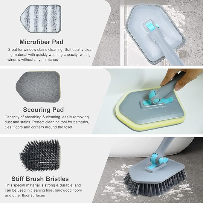 Long Handled Scrub Brush for Shower, 3-in-1 Cleaning Brushes - Image 2