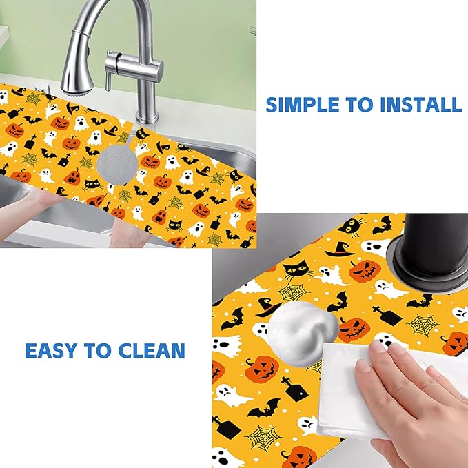 Halloween Pumpkin Bat Ghost Kitchen Sink Splash Guard Mat Absorbent Fast Drying - Image 5
