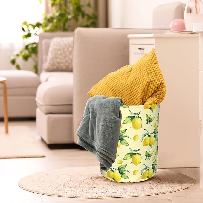 Lemon Yellow Laundry Basket, Waterproof Foldable Laundry Hamper, Dirty Clothes - Image 4