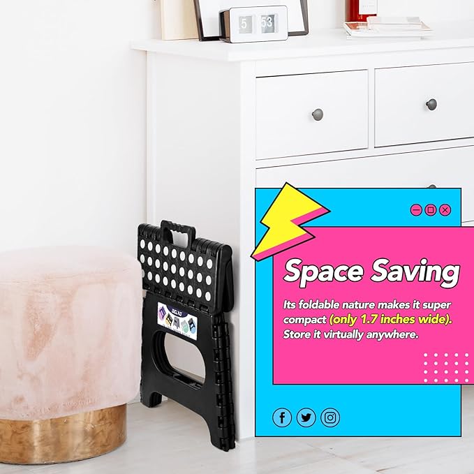 Delxo Folding Step Stool,11 Inch Non-Slip Foldable Step Stools for Kids and Adults,Portable Foldable Step Stool Lightweight Small Folding Stool with Handle for Kitchen Bathroom in Black,1 Pack - Image 9