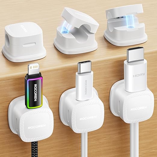 6-Pack Magnetic Cable Clips, Rocoren Smooth Adjustable Adhesive Cord Organizer by Rocoren