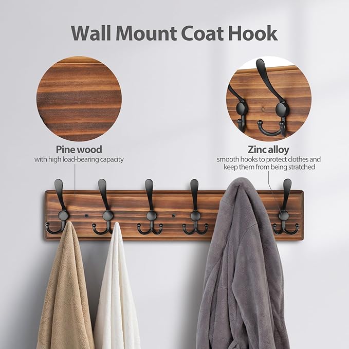 Coat Rack Wall Mount, Wooden Heavy Duty Coat Rack - Image 3