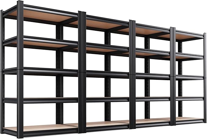 AOAORRG Set of 4 Garage Shelving Heavy Duty Storage Shelves, Metal Adjustable Shelving Unit, Utility Garage Organizer Shelf for Basement, Pantry, Kitchen, Warehouse, 31.5"W x 13.8"D x 71.2"H, Black by Unknown