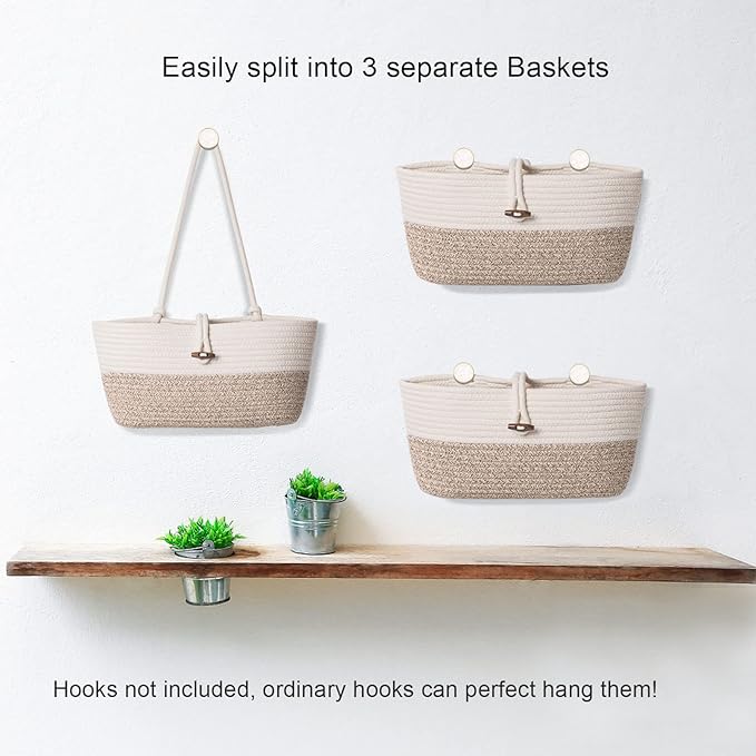 Over the Door Basket Cotton Rope Organizer, 3-Tier Wall Hanging Storage Basket - Image 4