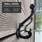 4 Pack Cast Iron Wall Hooks Antique Vintage Rustic Farmhouse Coat Hooks - Image 3