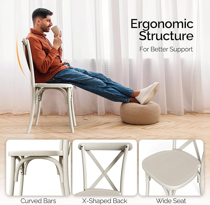 VINGLI Plastic Outdoor Dining Chairs Set of 6, Stackable Patio Cream White Dining Chairs with X Back, Waterproof Kitchen & Dining Room Chairs for Indoor-Outdoor, Capacity 400 lbs - Image 7