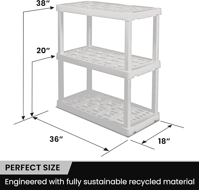 Oskar Heavy Duty Plastic Storage Shelves- for Garage, Kitchen, Bathroom Basement Kids Room, Stackable 3-Tier White, Organizer Rack for Books Shoes, Toys, Pantry, Cleaning and Closet Organization - Image 8